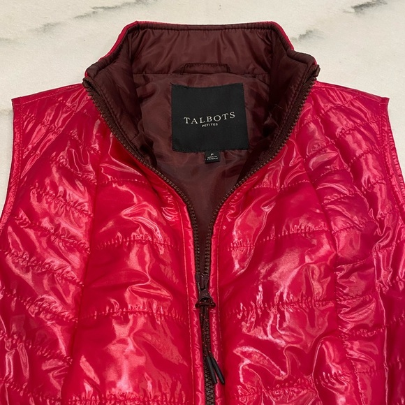 Talbots Vest Size XS Petite Pink Shiny Quilted Full Zip - Picture 2 of 13